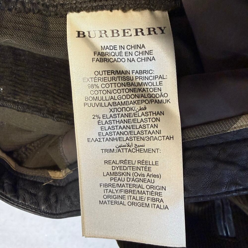 Burberry Brit Corduroy Pencil Skirt Size 2 Olive Green Leather Trim Zip Pockets - Picture 7 of 11